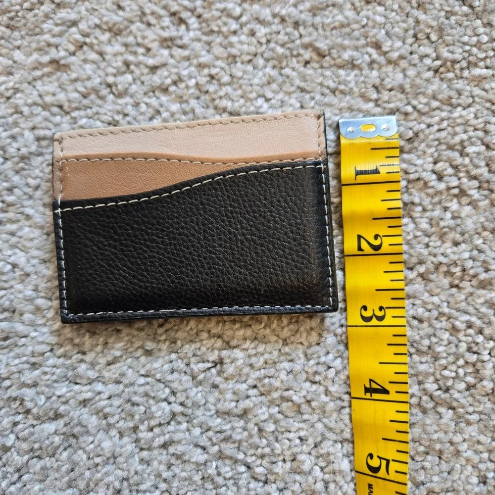 Noonday Collection Leather Card Holder Wallet Black Tan Cream Tri-Color Slim